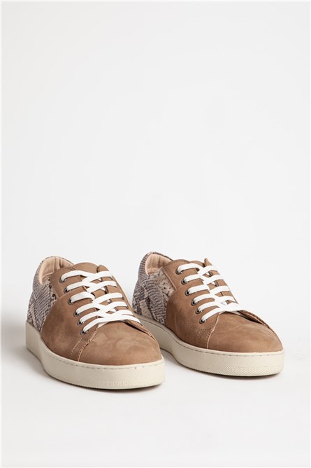Men's Real Leather Trainers - Beige #318116