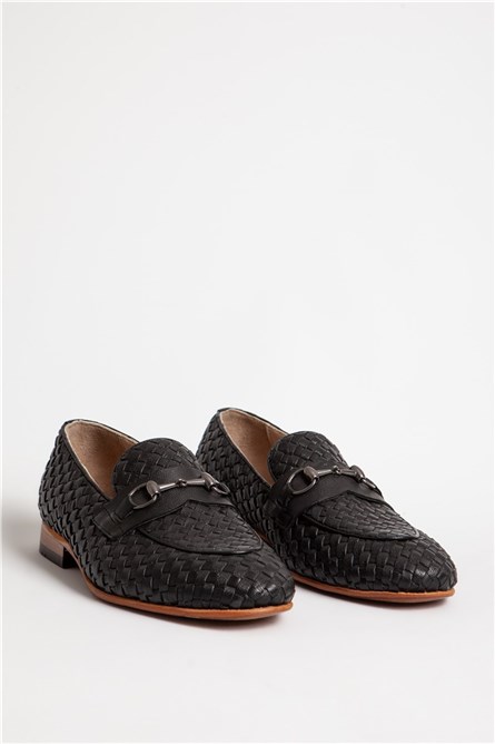 Men's Real Leather Weave Embossed Shoes - Black #318127