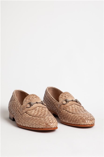 Men's Real Leather Weave Embossed Shoes - Beige #318129