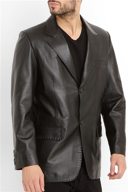 Men's Real Leather Jacket - Black #318911