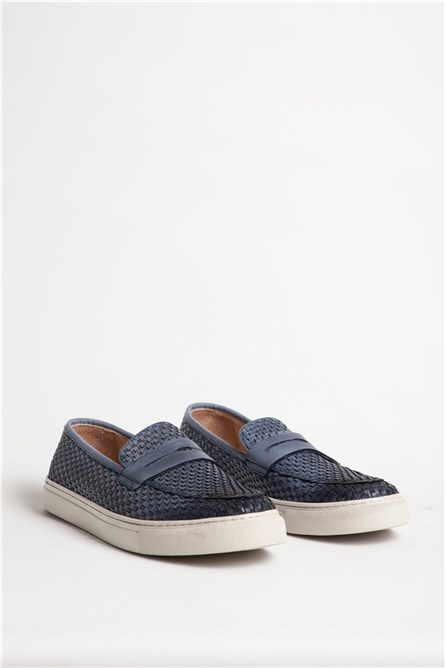 Men's Real Leather Weave Embossed Shoes - Blue #318519