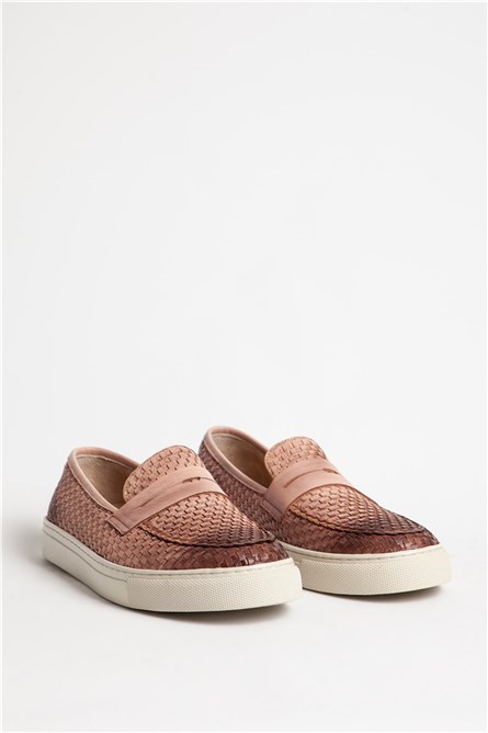 Men's Real Leather Weave Embossed Shoes - Light Brown #318521