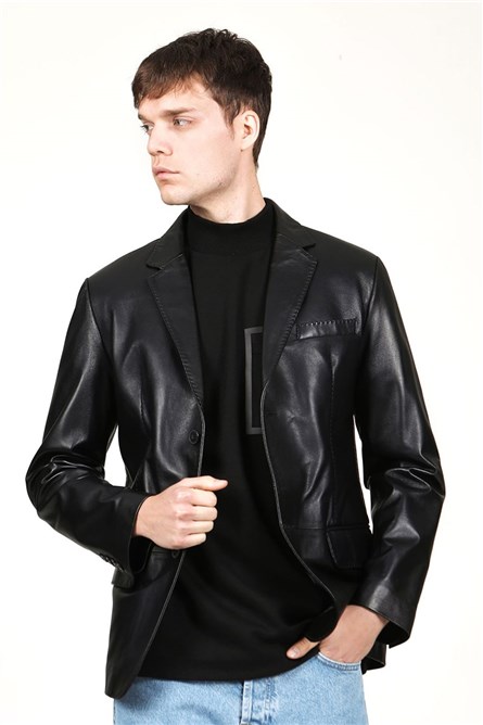 Men's Real Leather Jacket - Black #319124