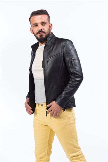 Men's Real Leather Jacket - Black #317359