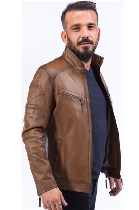 Men's Real Leather Jacket - Brown #317360