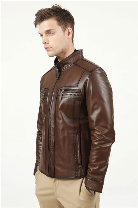 Men's Real Leather Jacket - Brown #317604