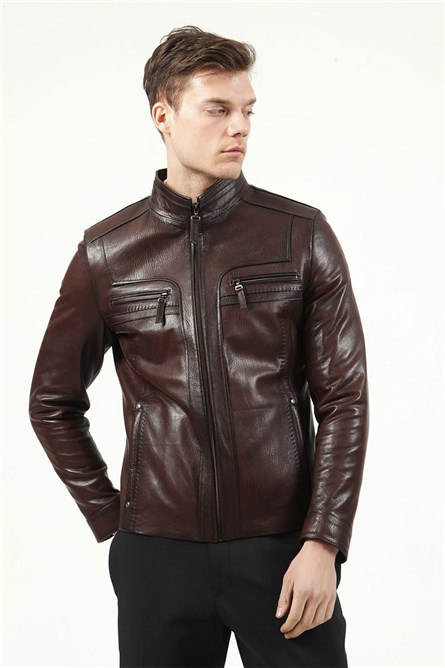 Men's Real Leather Jacket - Dark Brown #317601