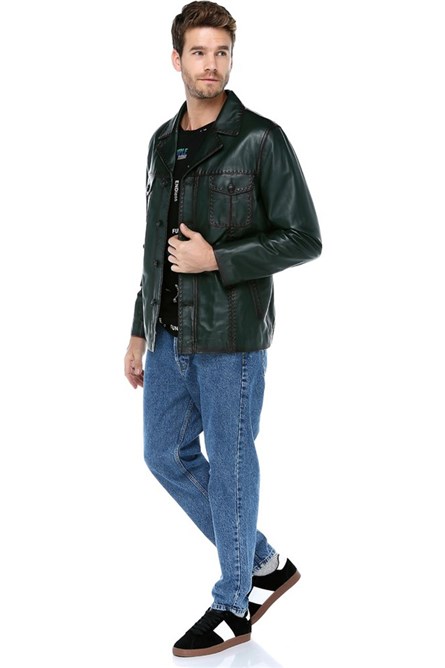 Men's Real Leather Jacket - Dark Green #317626