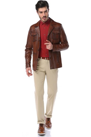 Men's leather jacket E-1029 - Brown #317636