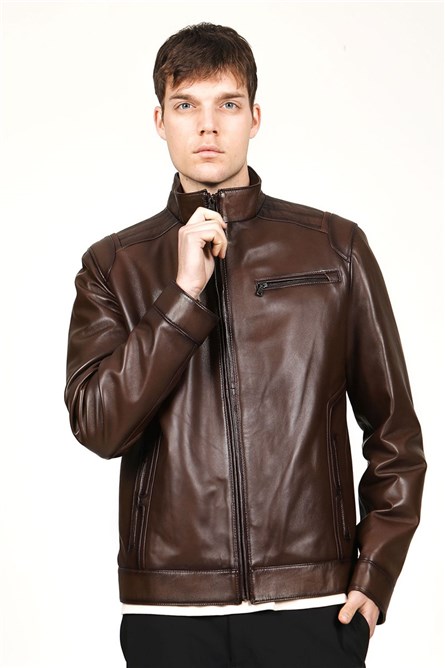 Men's Real Leather Jacket - Dark Brown #317664