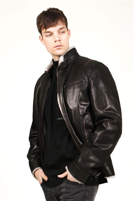 Men's Real Leather Jacket - Black #317655