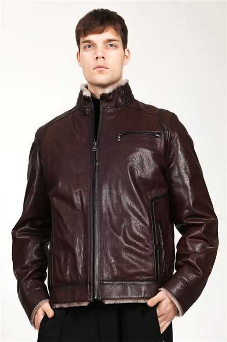Men's Real Leather Jacket - Dark Brown #317658
