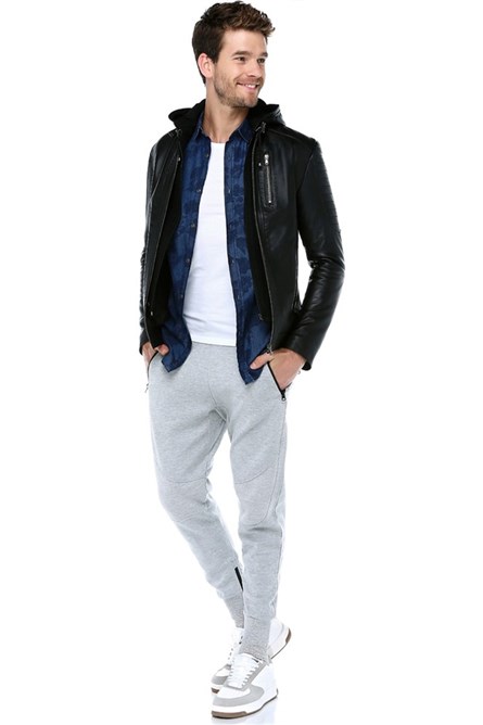 Men's Real Leather Jacket - Black #318199