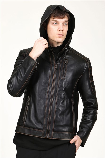 Men's Real Leather Jacket - Black #318198