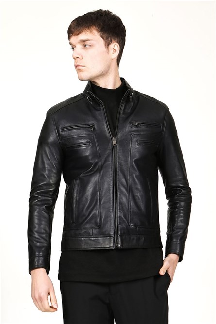 Men's Real Leather Jacket - Black #318244
