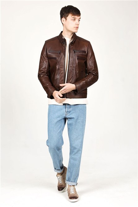 Men's Real Leather Jacket - Brown #318245