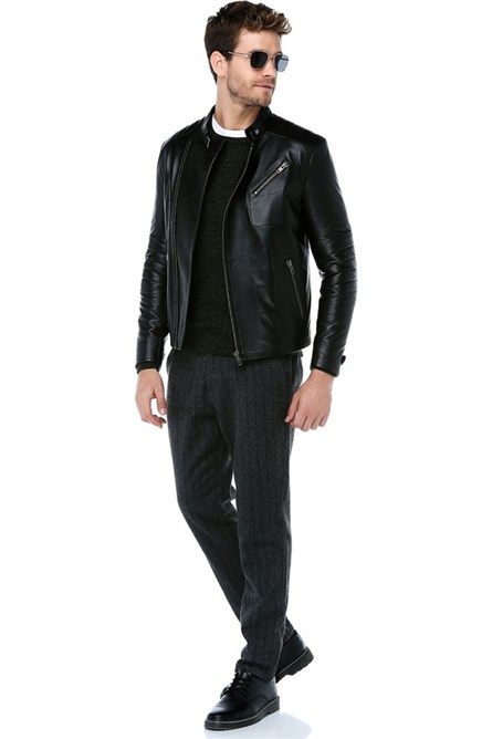 Men's Real Leather Jacket - Black #318255