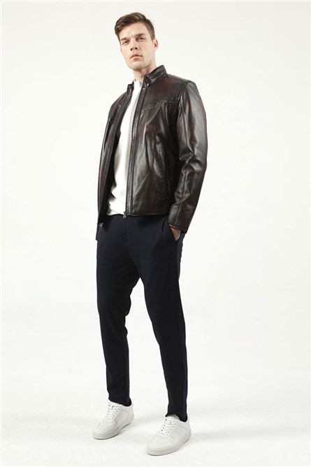 Men's leather jacket E-1097 - Dark brown #318630