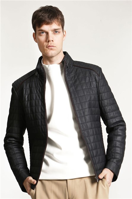 Men's Real Leather Jacket - Dark Blue #318642