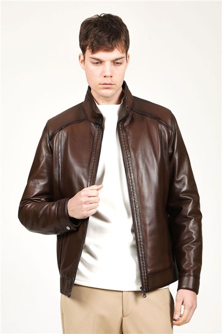 Men's Real Leather Jacket - Brown #318658