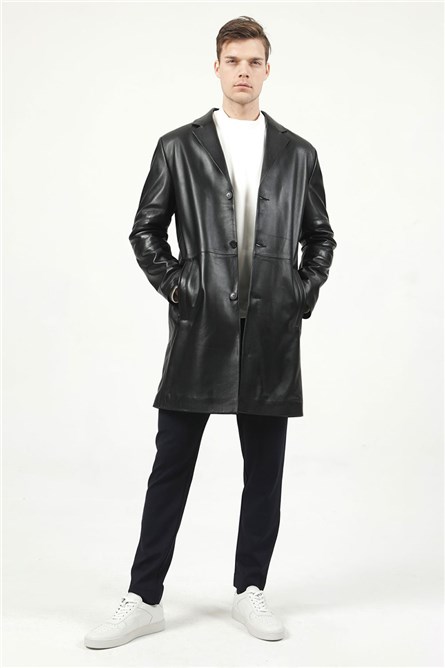 Men's Real Leather Coat - Black #318668