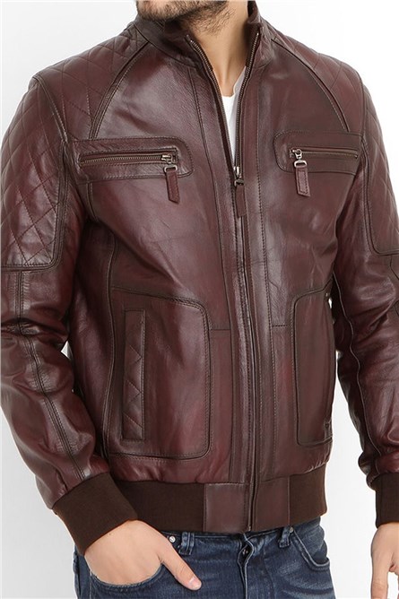 Men's Real Leather Jacket - Burgundy #318678