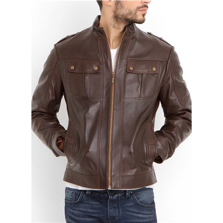 Men's leather jacket E-892 - Brown #321315