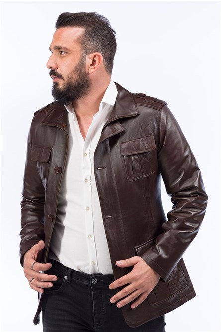 Men's Real Leather Coat - Brown #318683