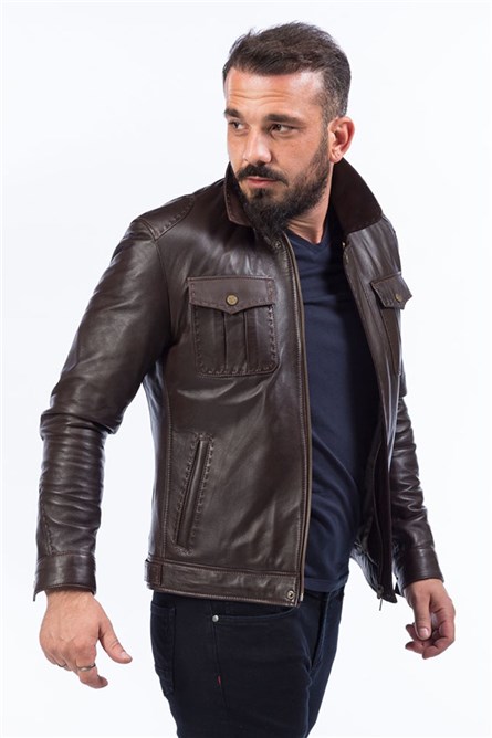 Men's Real Leather Jacket - Brown #319079