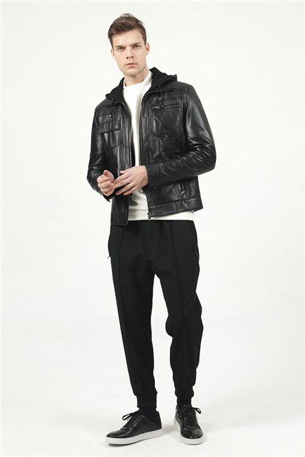 Men's Real Leather Jacket - Black #319083