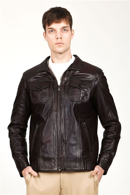 Men's leather jacket E-945 - Brown #319091