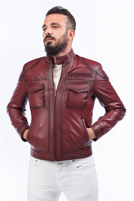 Men's leather jacket E-946 - Red #319094