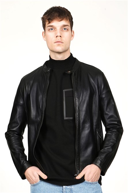 Men's Real Leather Jacket - Black #319136