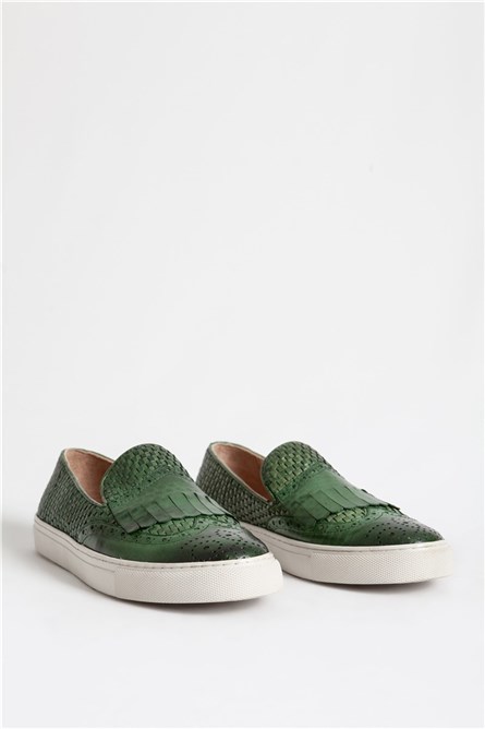 Men's Real Leather Embossed Shoes - Green #318540