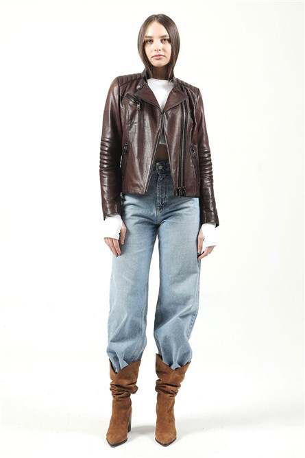 Women's Real Leather Jacket - Brown #317770