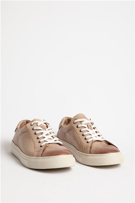Men's Real Leather Trainers - Natural Beige #318557