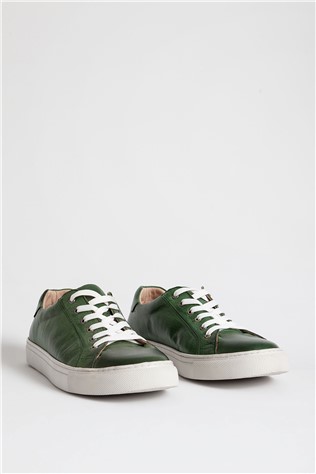 Men's Real Leather Trainers - Green #318558