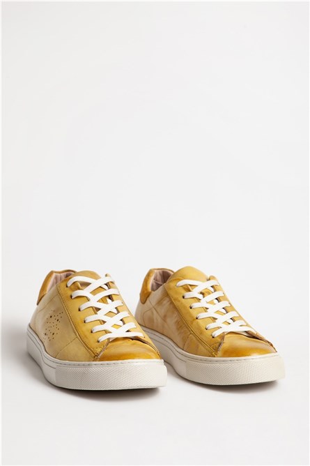 Men's Real Leather Trainers - Yellow #318563