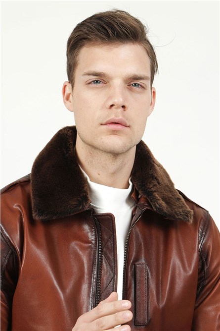 Men's Real Leather Jacket - Brown #319132