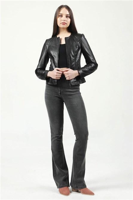 Women's Real Leather Jacket - Black #318405