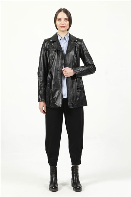 Women's Real Leather Jacket - Black #318808