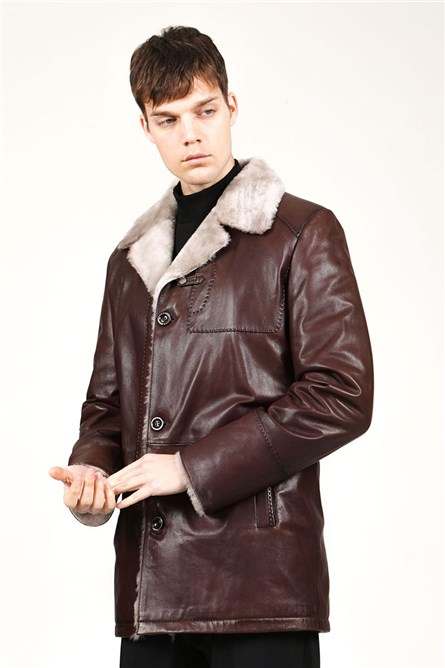Men's Real Leather Coat - Brown #319244
