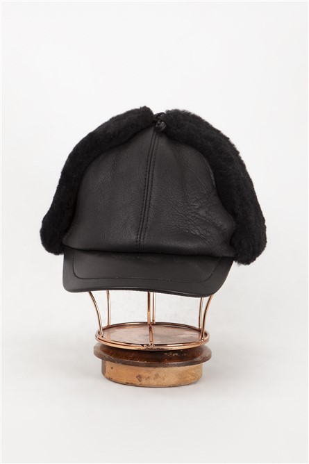 DERİCLUB Мъжка шапка от естествена кожа - Черна #369874