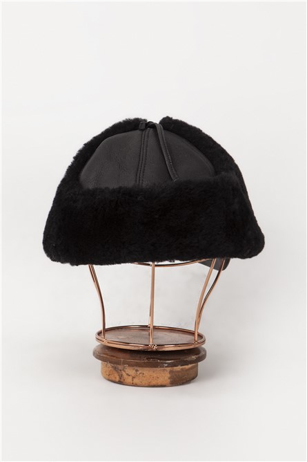 DERİCLUB Men's Genuine Leather Hat - Black #369874