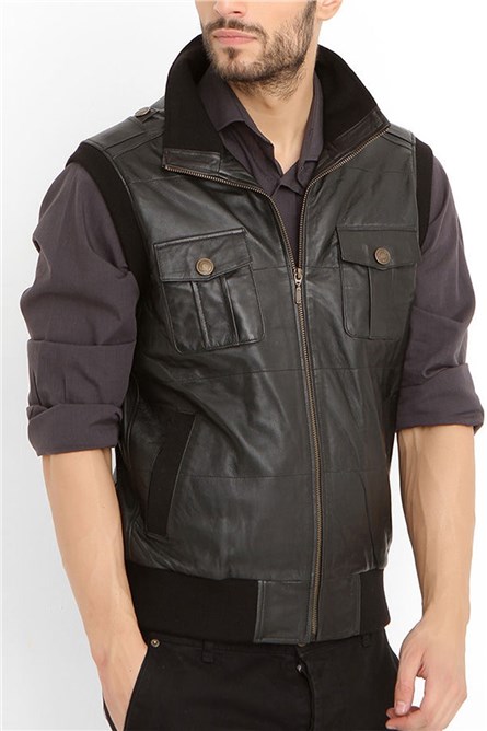 Men's leather vest - Black #318869