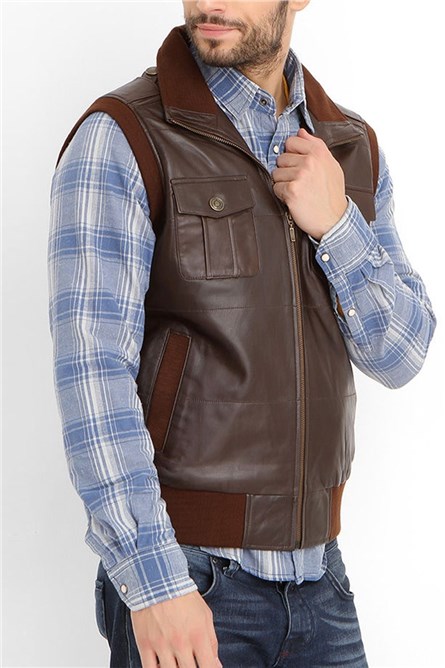 Men's leather vest- Brown #318871