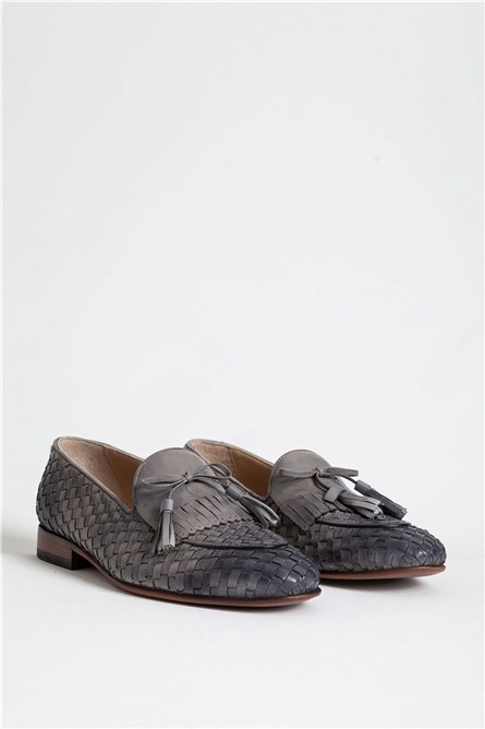 Men's Real Leather Embossed Tassel Kiltie Loafers - Grey #318973