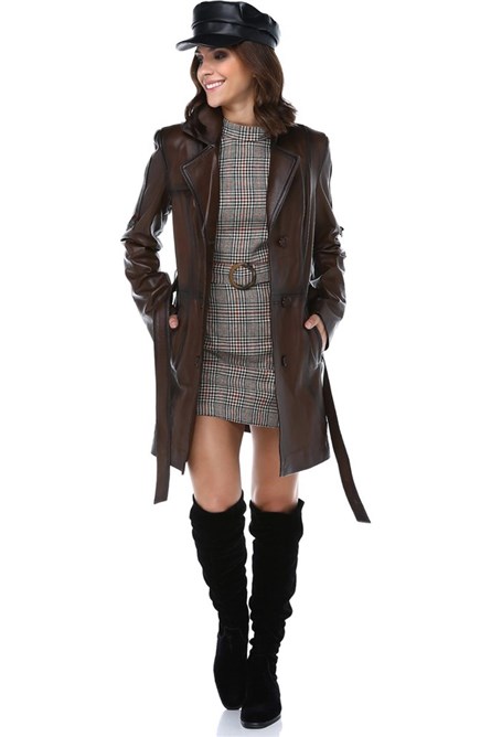 Women's Real Leather Coat - Dark Brown #319281