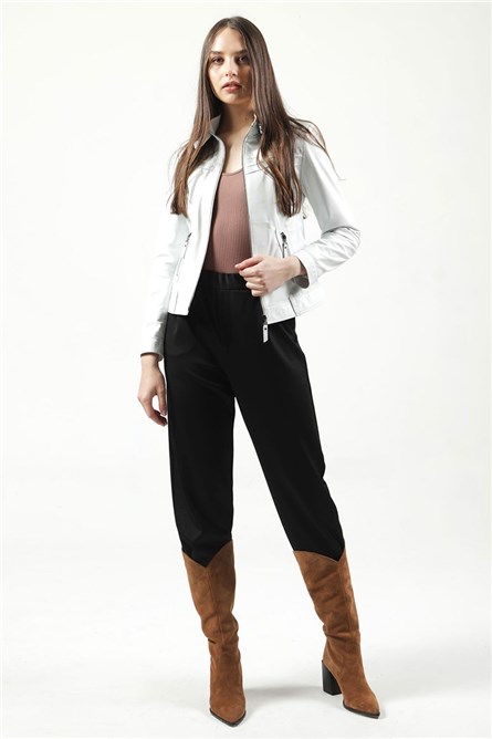 Women's Real Leather Jacket - White #319307