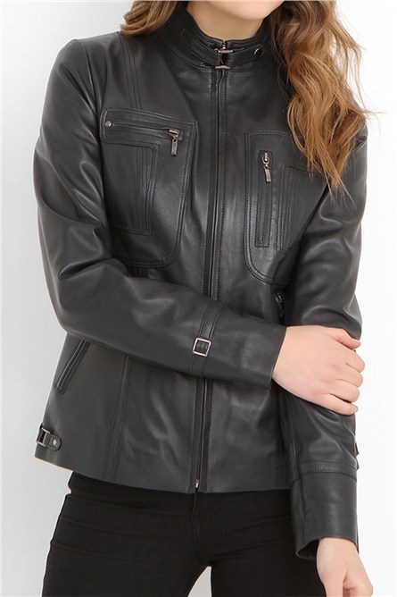 Women's leather jacket YB-2043 - Dark gray #319368